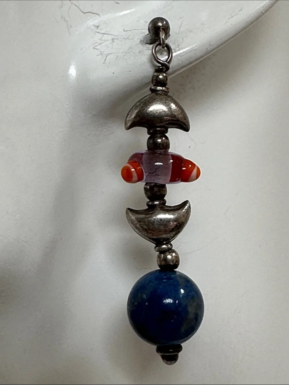 925 Sterling silver Lapis and murano Dangle Earrings